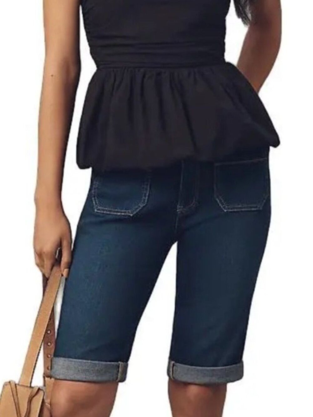 Pilcro Mid-Rise Patch Pocket Denim Bermuda Shorts